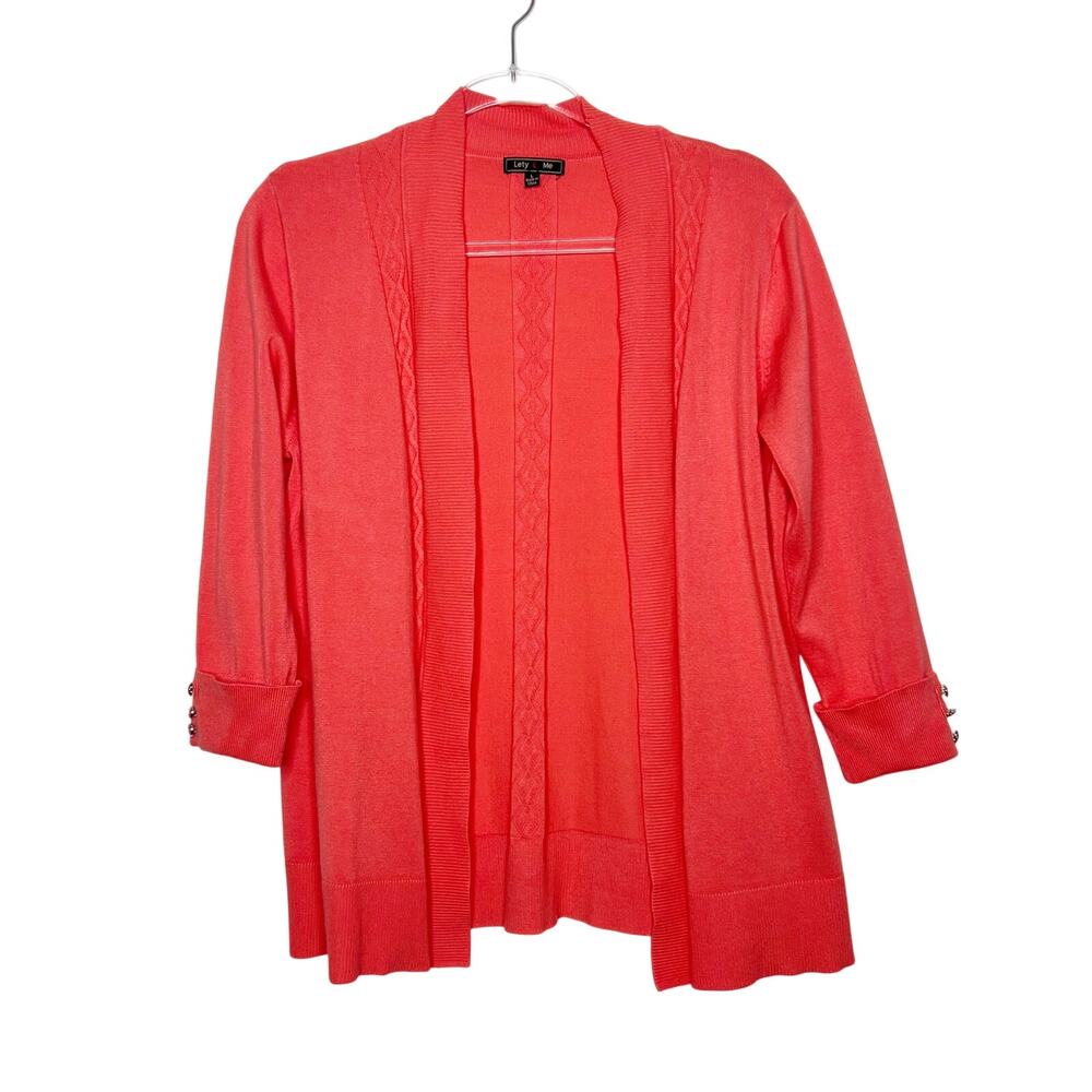 LETY & ME Cardigan Sweater Open Front 3/4 Sleeve Shawl Collar Peach Size Large